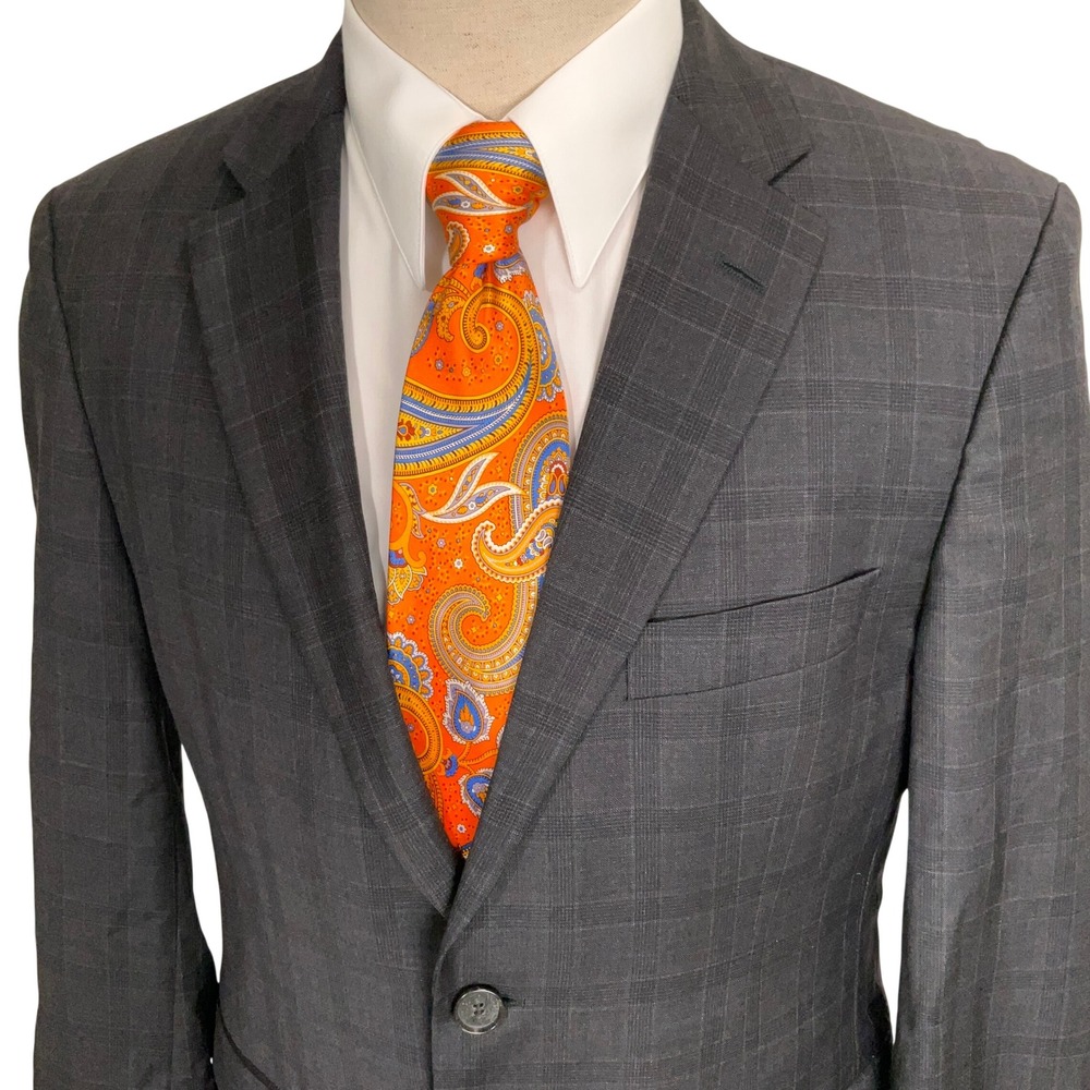 BOSS Hugo Boss Blazer Mens 38S Charcoal Gray Check Plaid Super 100s Pasini Movie